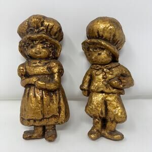 Vintage 3D Cottagecore Bronze Ceramic Girl And Boy Wall Hangings